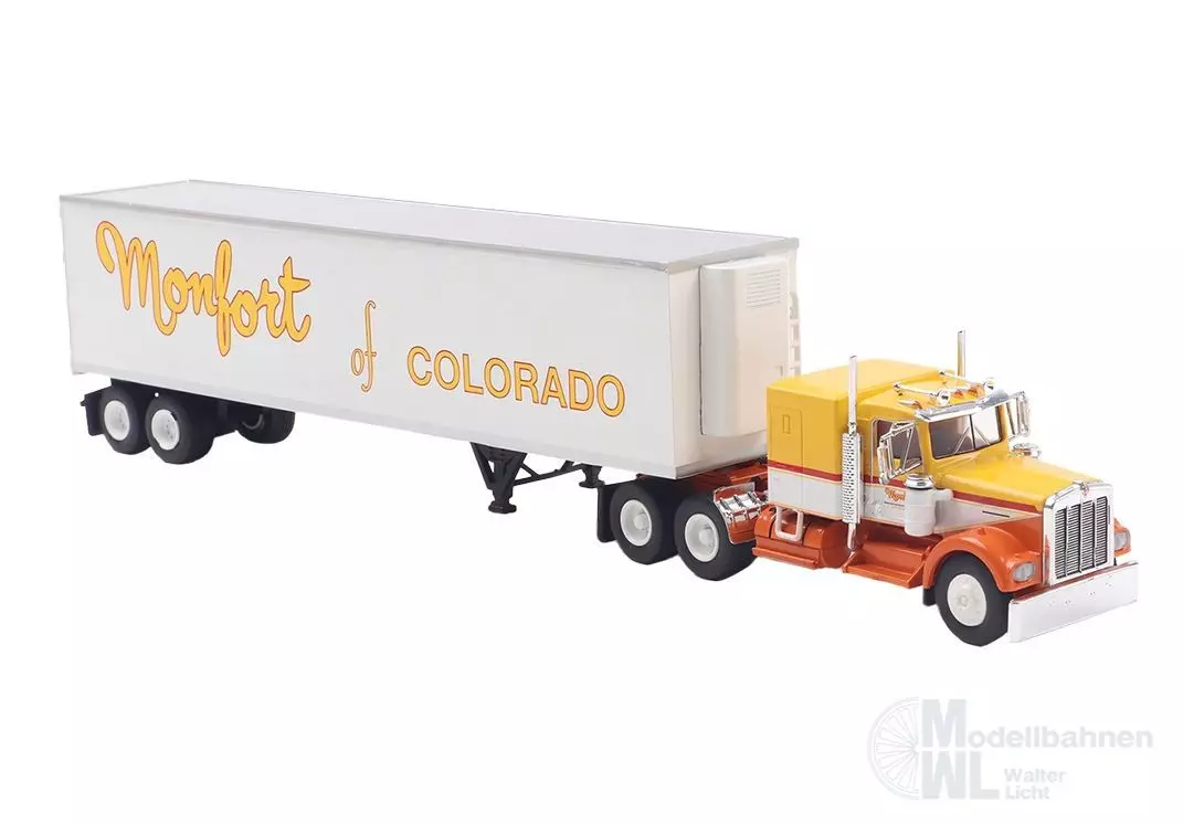Brekina 86256 - Kenworth W900 Koffersattelzug Monfort klassisch H0 1:87