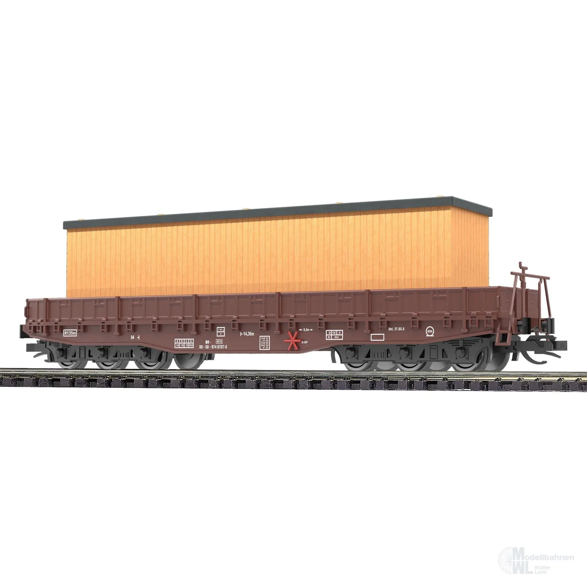 Busch 31183 - Flachwagen DR Ep.IV Samm 4818 Ladegut Überseekiste TT 1:120