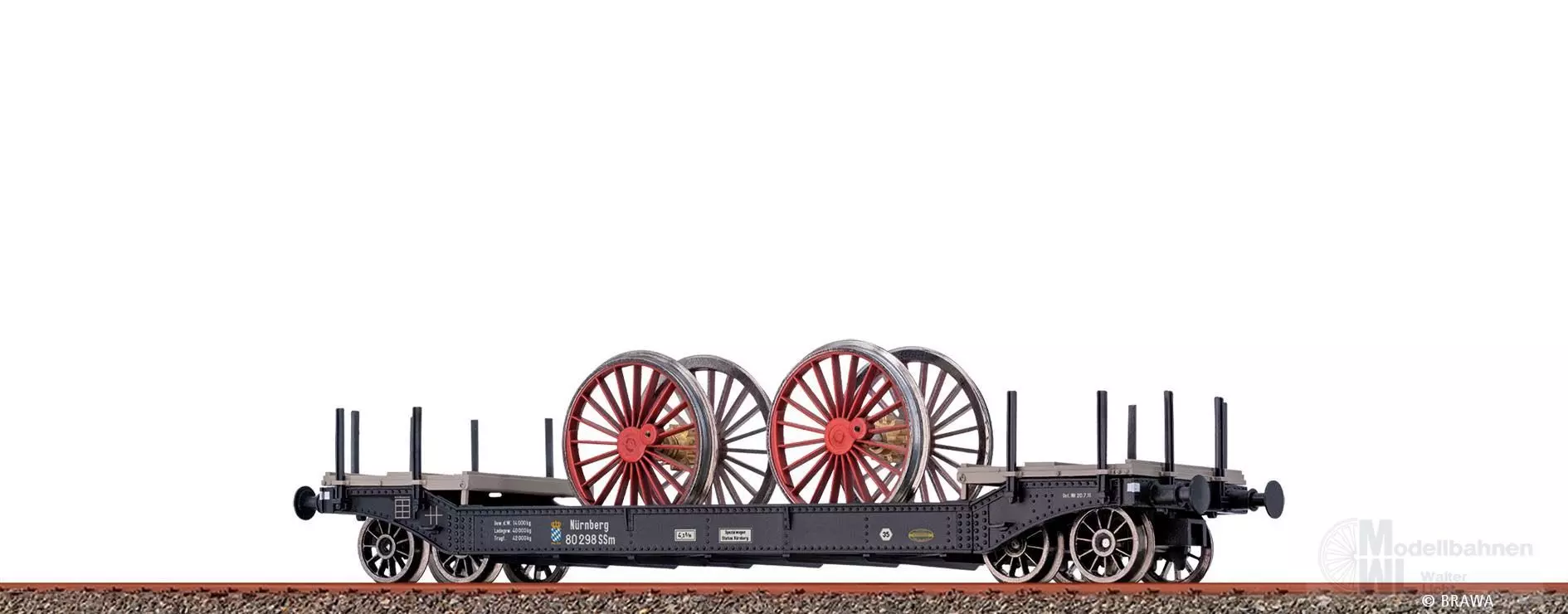 Brawa 47918 - Tiefladewagen K.Bay.Sts.B. Ep.I beladen mit Radsätzen H0/GL