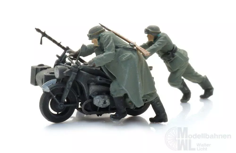 ARTITEC b.v. 6870750 - WM Panne: Zündapp mit Beiwagen + 2 Figuren Fertigmodell H0 1:87