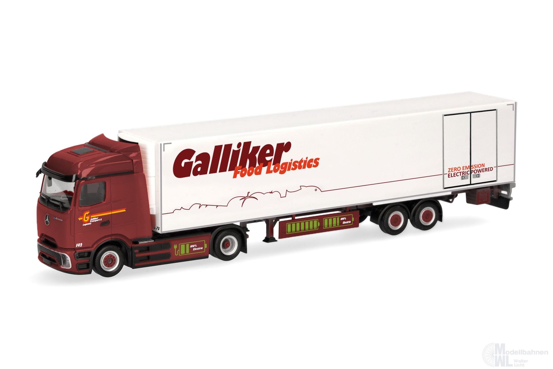 Herpa 321952 - Mercedes-Benz eActros 600 Kühlkoffer Sattelzug Galliker H0 1:87