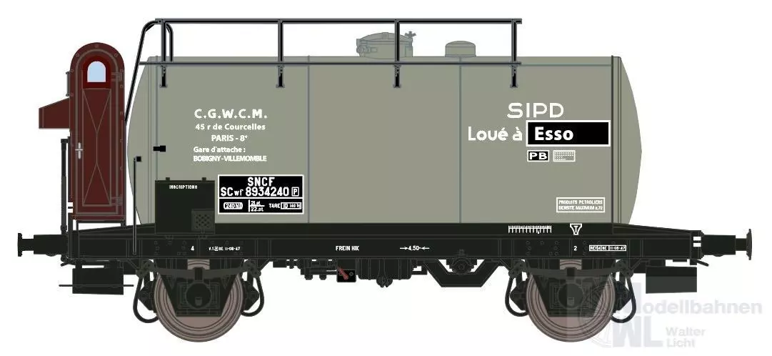 Exact Train 20536 - Kesselwagen SNCF Ep.III SIPD Loué a Esso H0/GL