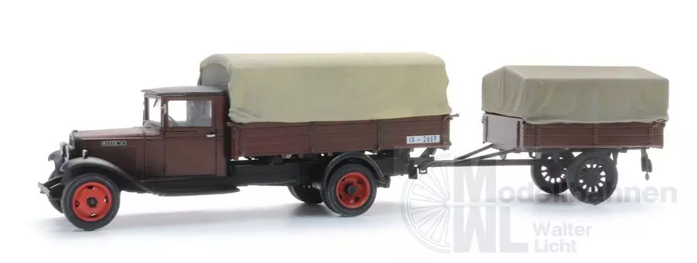 ARTITEC b.v. 387628 - Opel Blitz 6 Pritschenwagen und Anhänger mit Plane H0 1:87