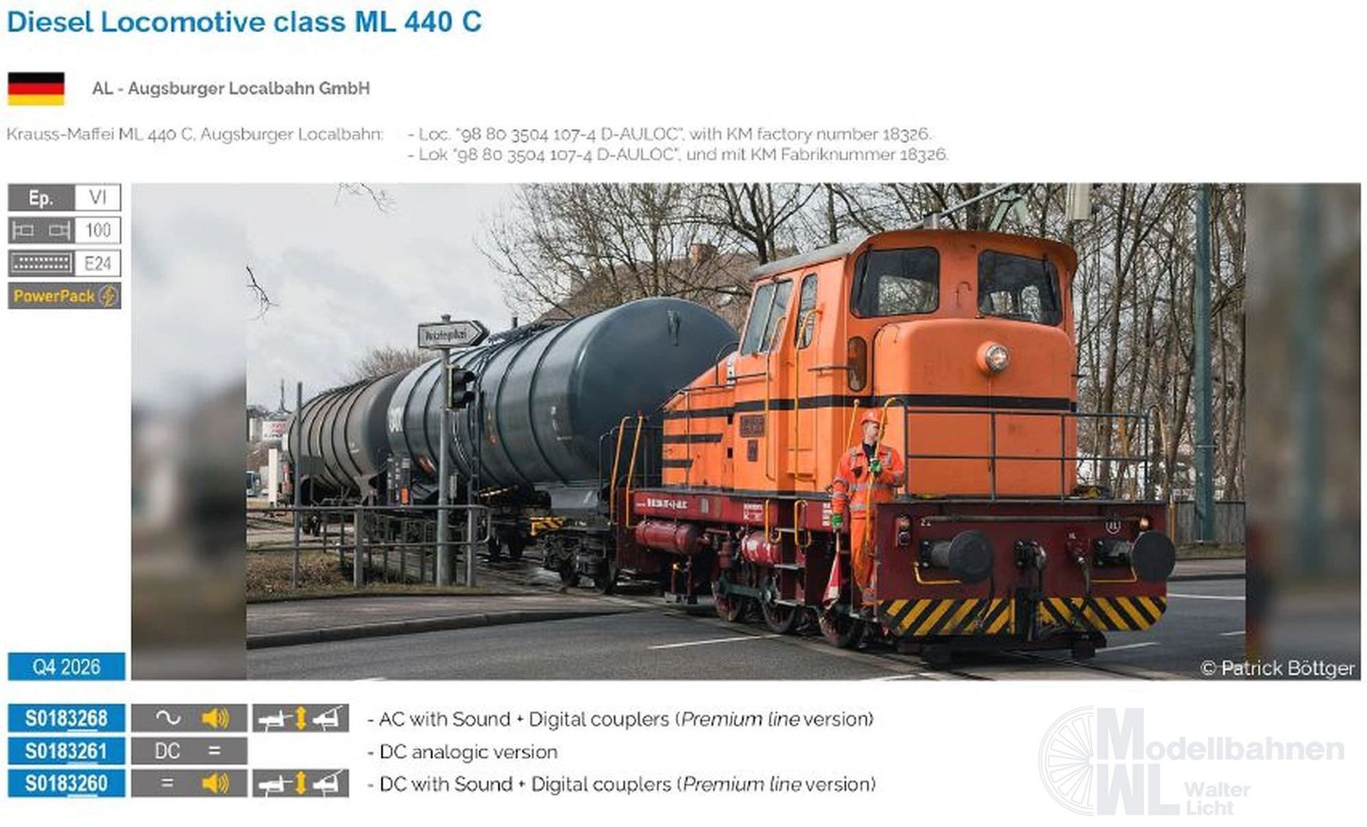 Sudexpress S0183260 - Diesellok ML 440 C Augsburger Lokalbahn Ep.IV H0/GL Sound