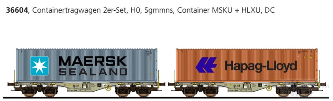 ESU 36604 - Containertragwagen Set D-AAEC Ep.VI Container Maersk/Hapag-Lloyd H0/GL