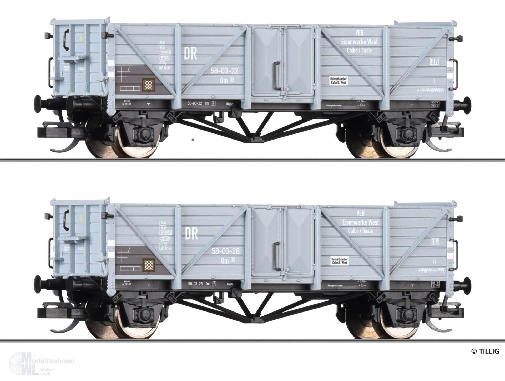 Tillig 502800 - Güterwagen Set DR Ep.III VEB Eisenwerke West Om 2.tlg. TT 1:120 Tillig 502800 - Güterwagen Set DR Ep.III VEB Eisenwerke West Om 2.tlg. TT 1:120