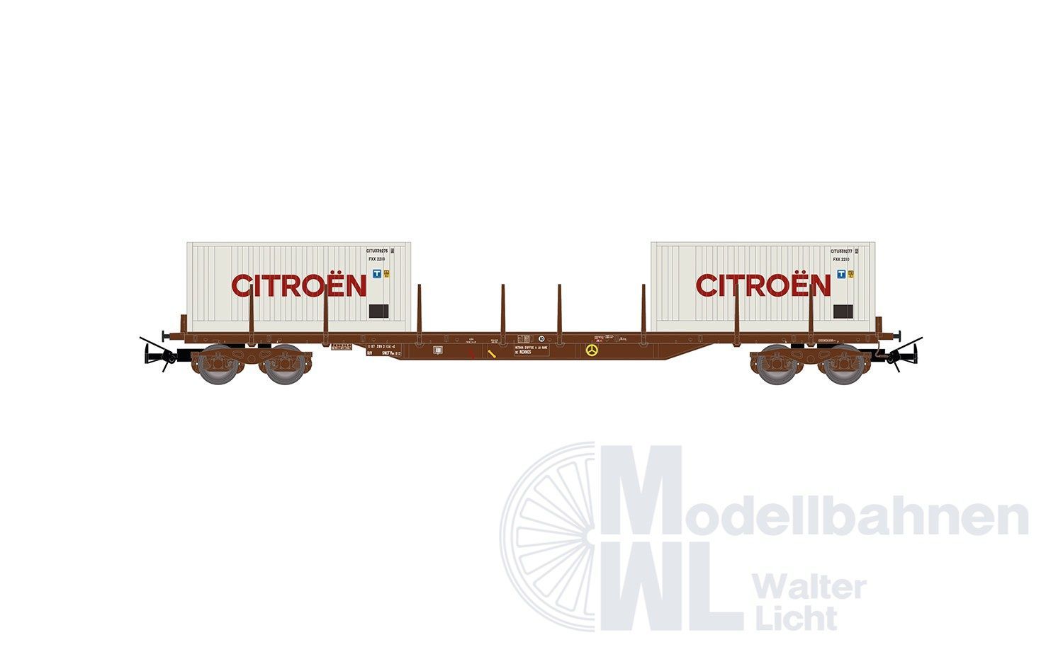 Jouef 6310 - Flachwagen SNCF Ep.IV beladen mit 2 x 20ft Container Citroen H0/GL