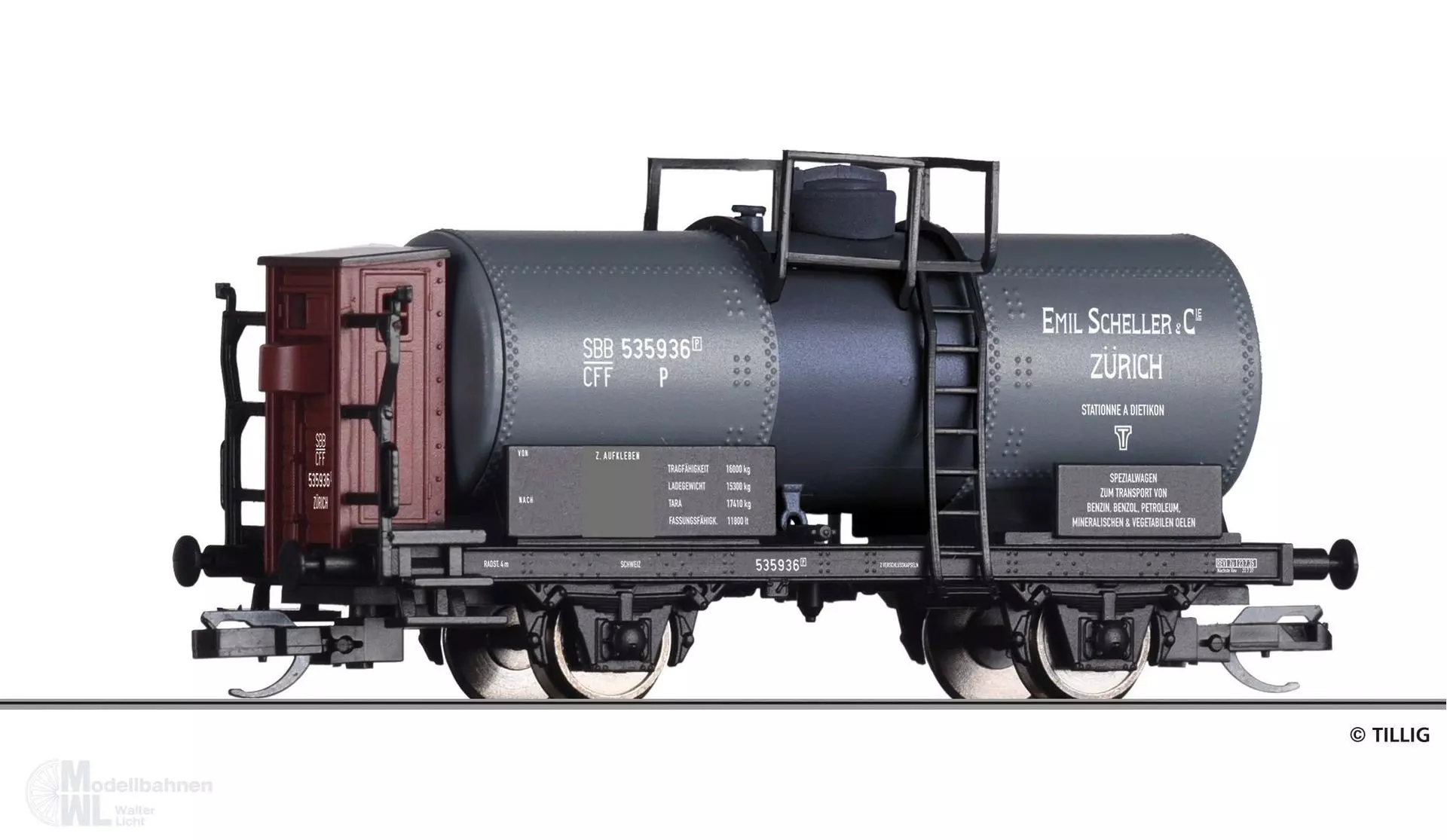 Tillig 95875 - Kesselwagen SBB Ep.II E.Scheller & Cie Zürich TT 1:120