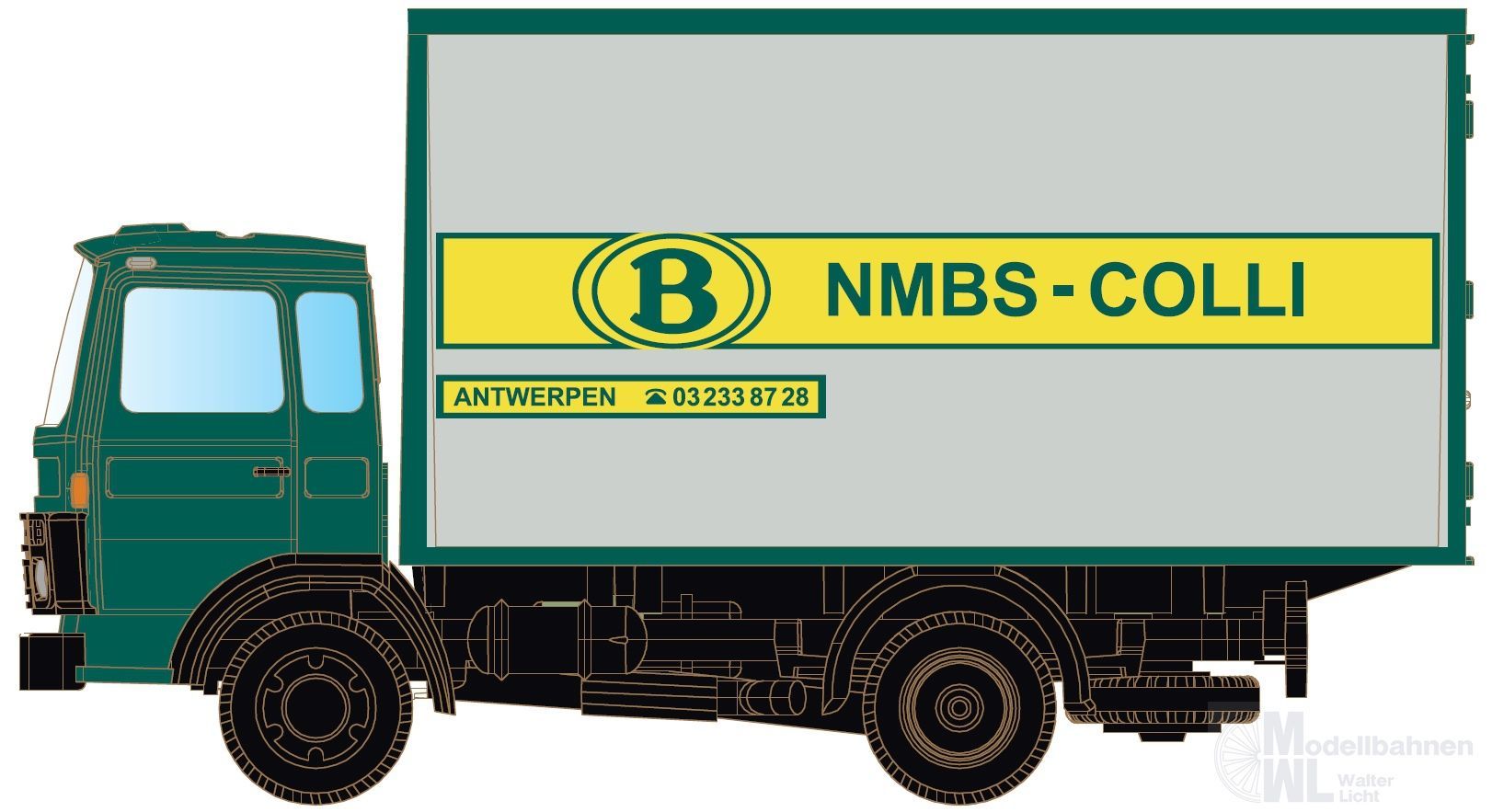 Lemke Minis 4833 - DAF 900 mit Koffer - SNCB (NMBS-Colli) (B) N 1:160