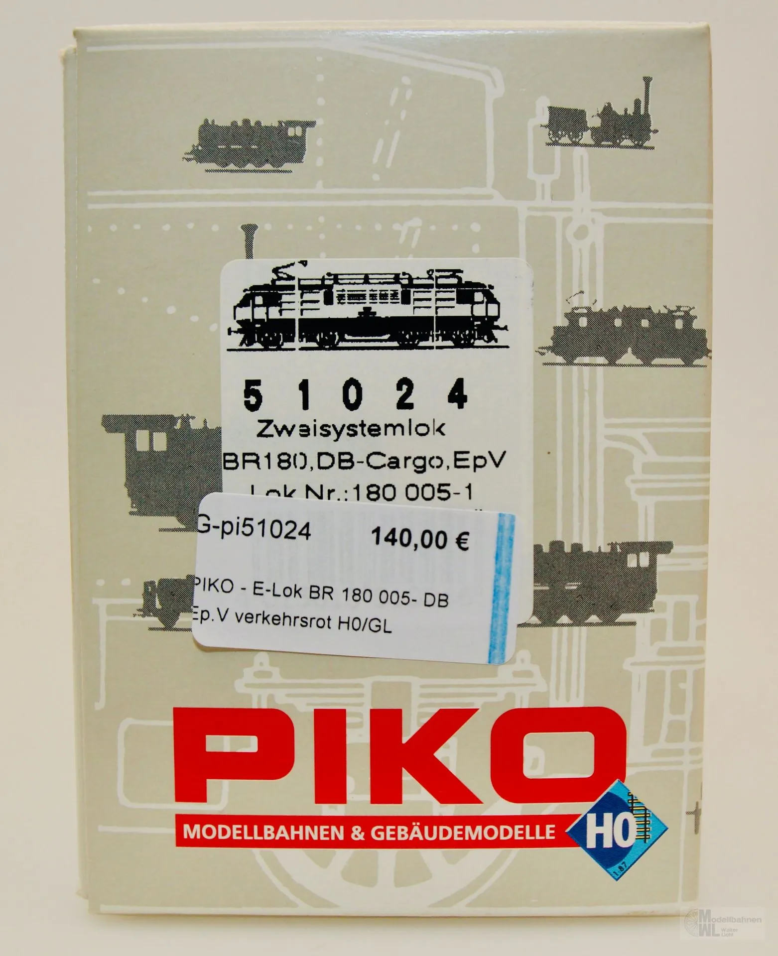 Piko 50124 - PIKO - E-Lok BR 180 005-1 DB Ep.V verkehrsrot H0/GL