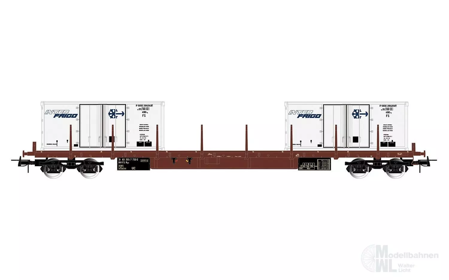 Rivarossi 6714 - Containertragwagen FS Ep.IV mit 2 Kühlcontainern H0/GL