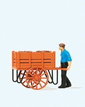 Preiser 28131 - Arbeiter mit Handwagen, Fässe H0 1:87