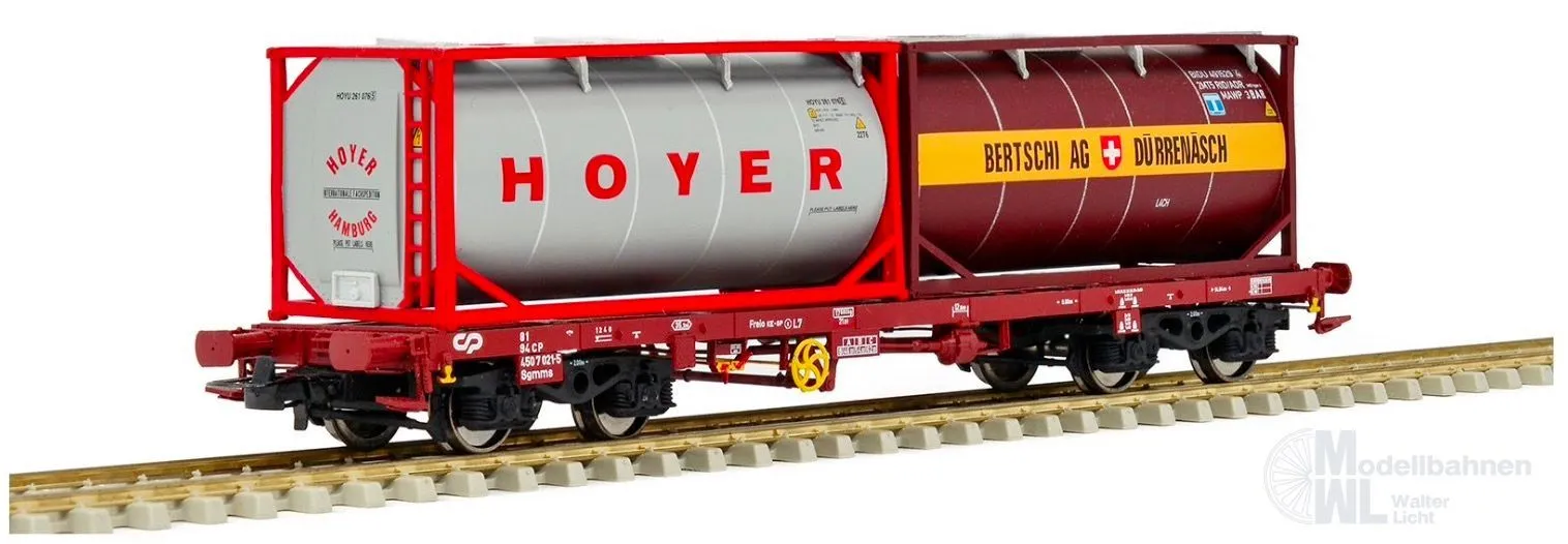 Sudexpress S450021 - Containertragwagen CP Ep.V S Sgmms 021-5 carga mit 2 Tankcontainern H0/GL