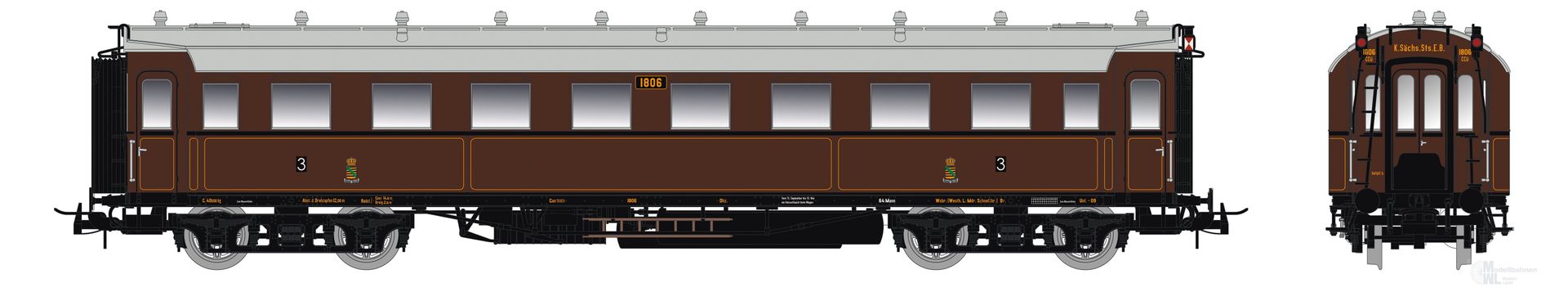 Saxonia Modellbau 87224 - Personenwagen K.Sächs.Sts.E.B. Ep.I C4Ü Sa 07 Beleuchtung H0/GL