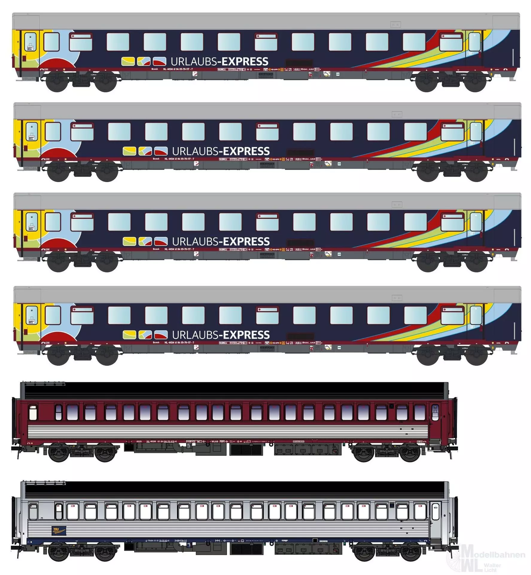 LS Models MW2301 - Nachtzugwagen Set Urlaubs-Express Ep.VI 6.tlg. Set 1 H0/GL