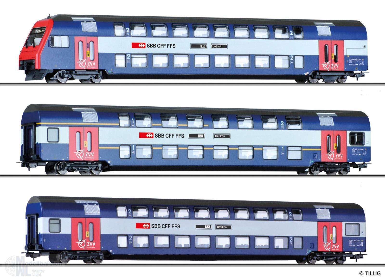 Tillig 70083 - Doppelstockwagenset SBB Ep.V/VI Bt / AB / B 3.tlg. H0/GL