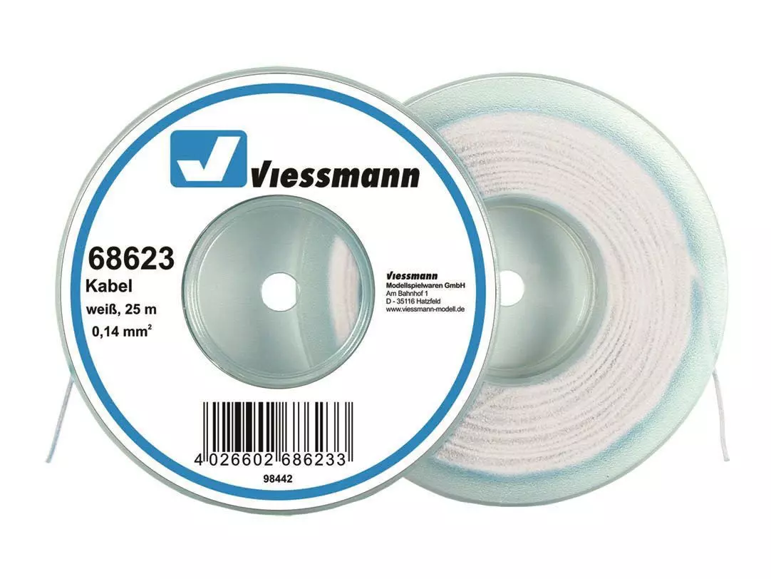 Viessmann 68623 - Kabel auf Abrollspule 0,14mm weiß 25 Meter