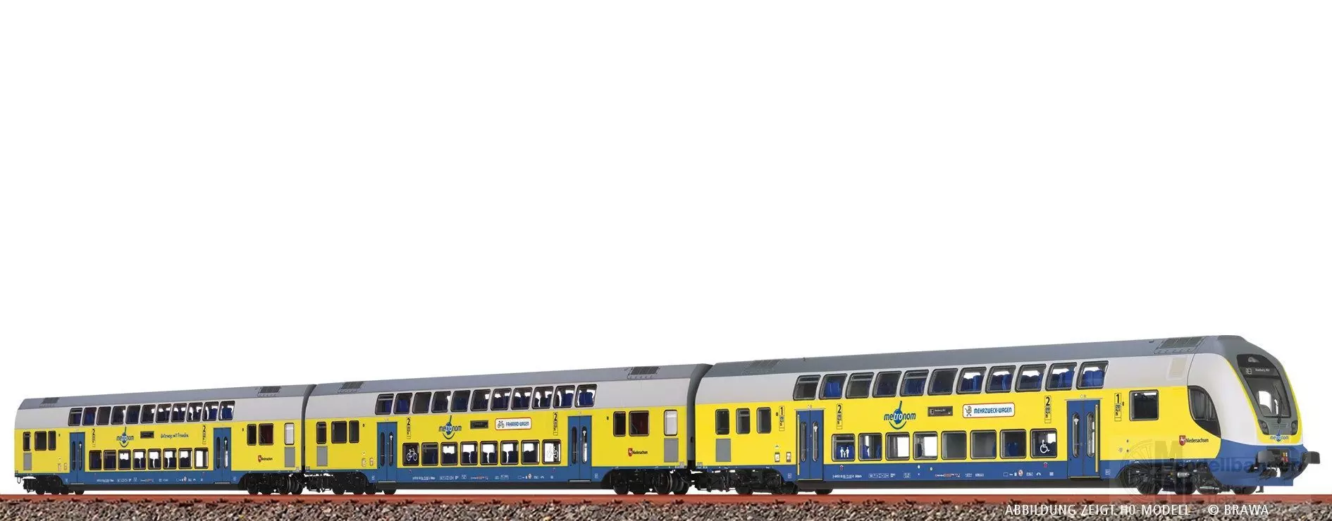 Brawa 64545 - Doppelstock-Wagenset Metronom, 3er-Set (RE 3 Hamburg Hbf) N 1:160