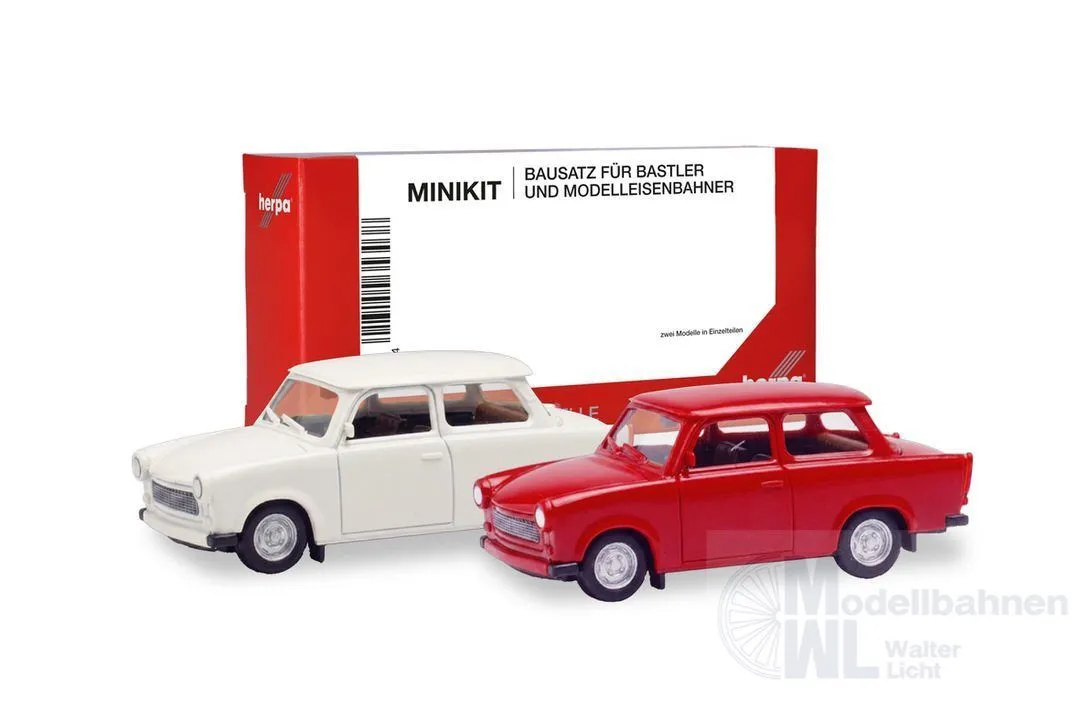 Herpa 013901-003 - MiniKit Trabant 601 Limousine, weiß/verkehrsrot (2 Stück) H0 1:87