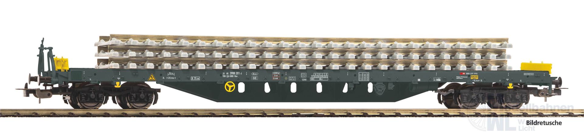 Piko 24547 - Flachwagen SBB Ep.VI Bauzug beladen mit Betonschwellen H0/GL