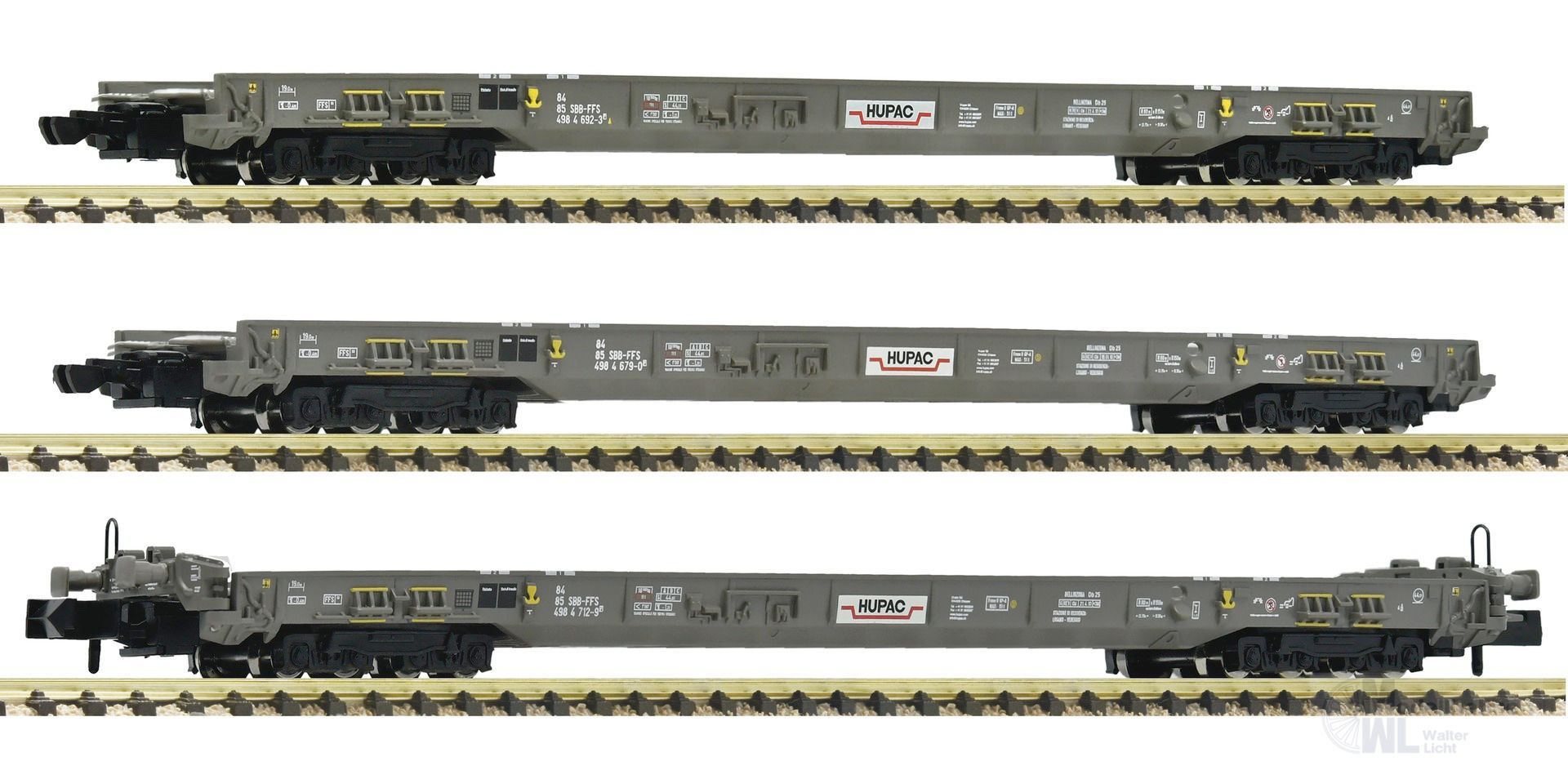 Fleischmann 6660093 - RoLa Wagen Set HUPAC Ep.V/VI 3.tlg. N 1:160 Fleischmann 6660093 - RoLa Wagen Set HUPAC Ep.V/VI 3.tlg. N 1:160