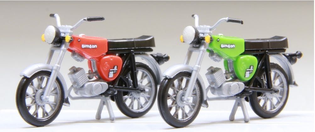 Kres 10151 - Motorrad Simson S51 rot und grün 2 Stück H0 1:87 Kres 10151 - Motorrad Simson S51 rot und grün 2 Stück H0 1:87