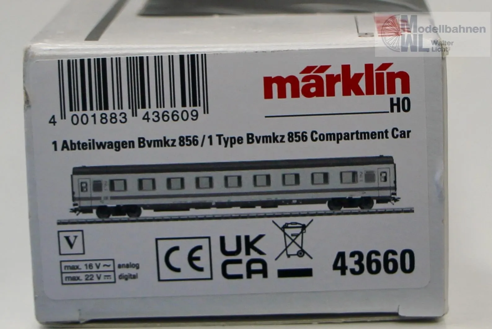 Märklin 43660 - MÄRKLIN - Abteilwagen DB AG Ep.V Bvmkz 856 H0/WS
