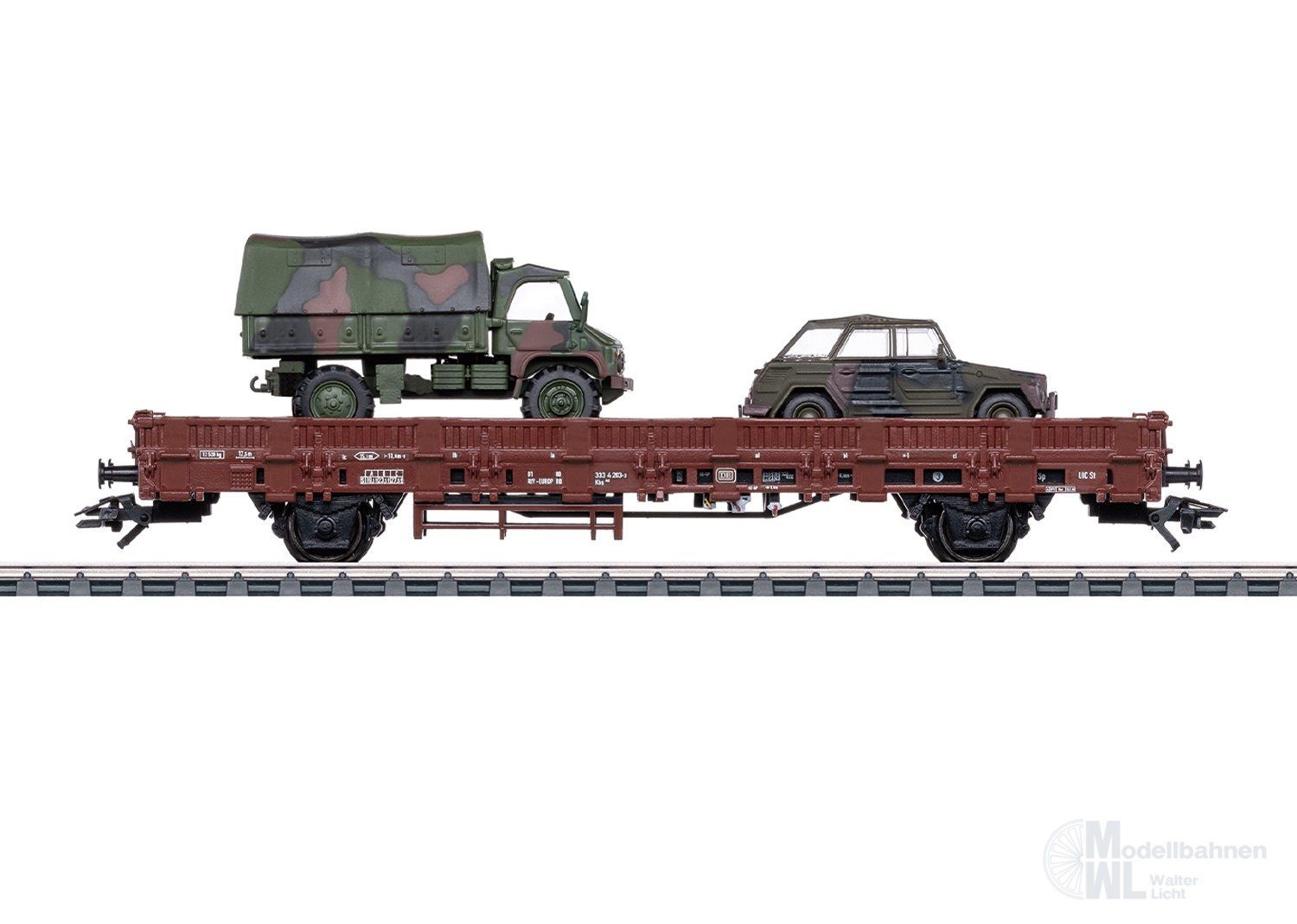 Märklin 46929 - Rungenwagen DB Ep.IV Kbs 443 beladen mit BW-Fahrzeugen DB H0/WS