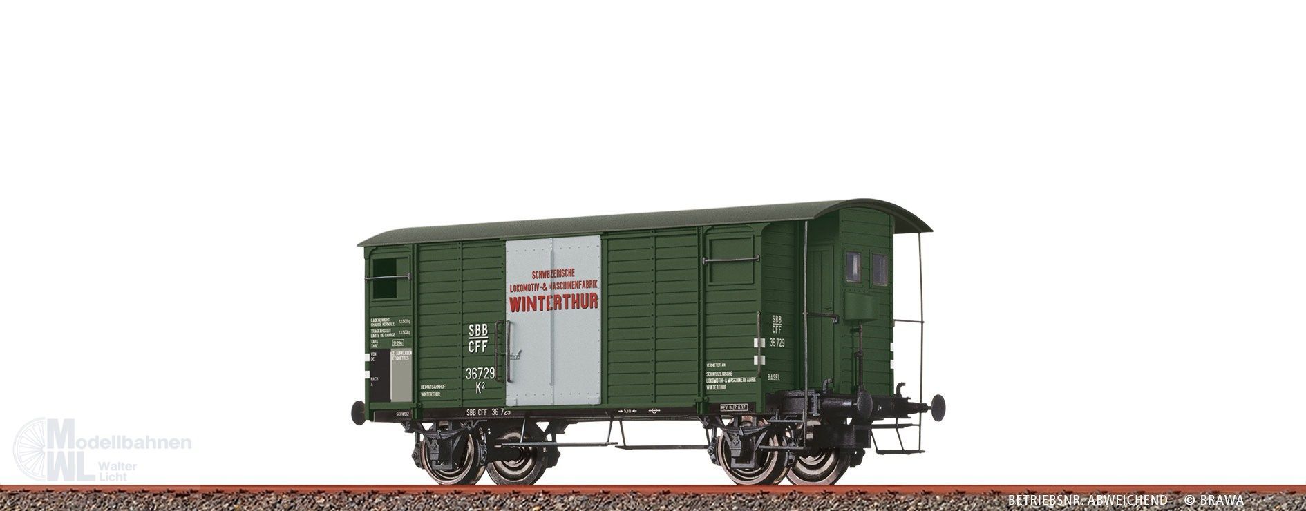 Brawa 50990 - Güterwagen ged. SBB Ep.II K2 SLM Winterhur H0/GL