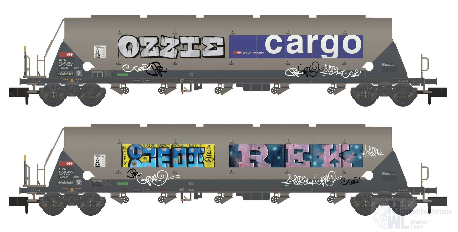 Hobbytrain 23478 - Silowagen Set SBB Cargo Ep.VI 2.tlg. Graffitti N 1:160