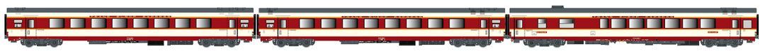 LS Models 40085DC - Personenwagen Set SNCF Ep.IV A8tu+A8u+Vru Etendard 3.tlg. H0/GL