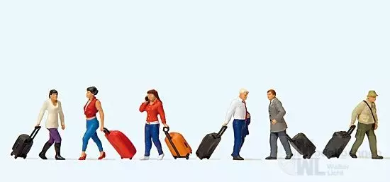 Preiser 10640 - Gehende Reisende mit Trolleys H0 1:87