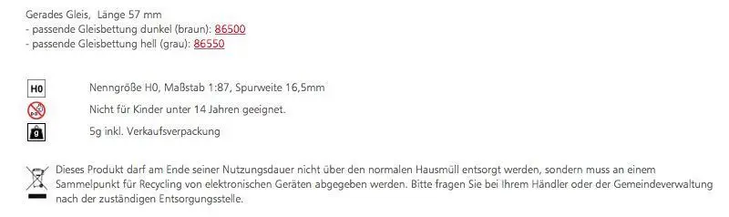 Tillig 85131 - Gerades Gleis Länge 57 mm H0/GL