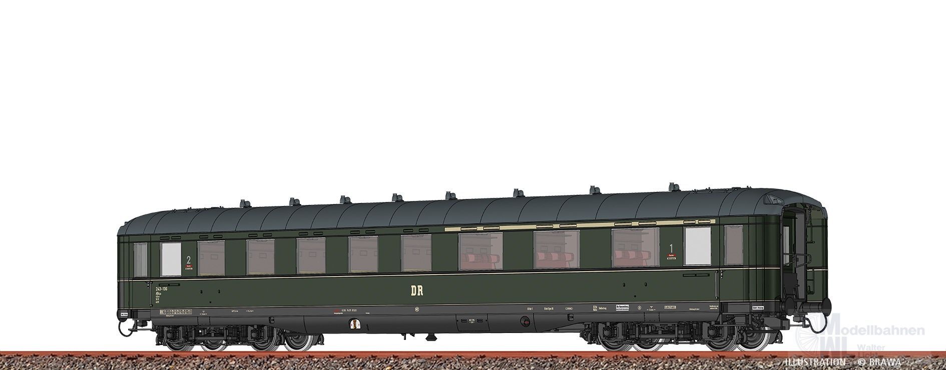 Brawa 51064 - Schürzenwagen DR Ep.III AB4üe 243-106 H0/GL BASIC