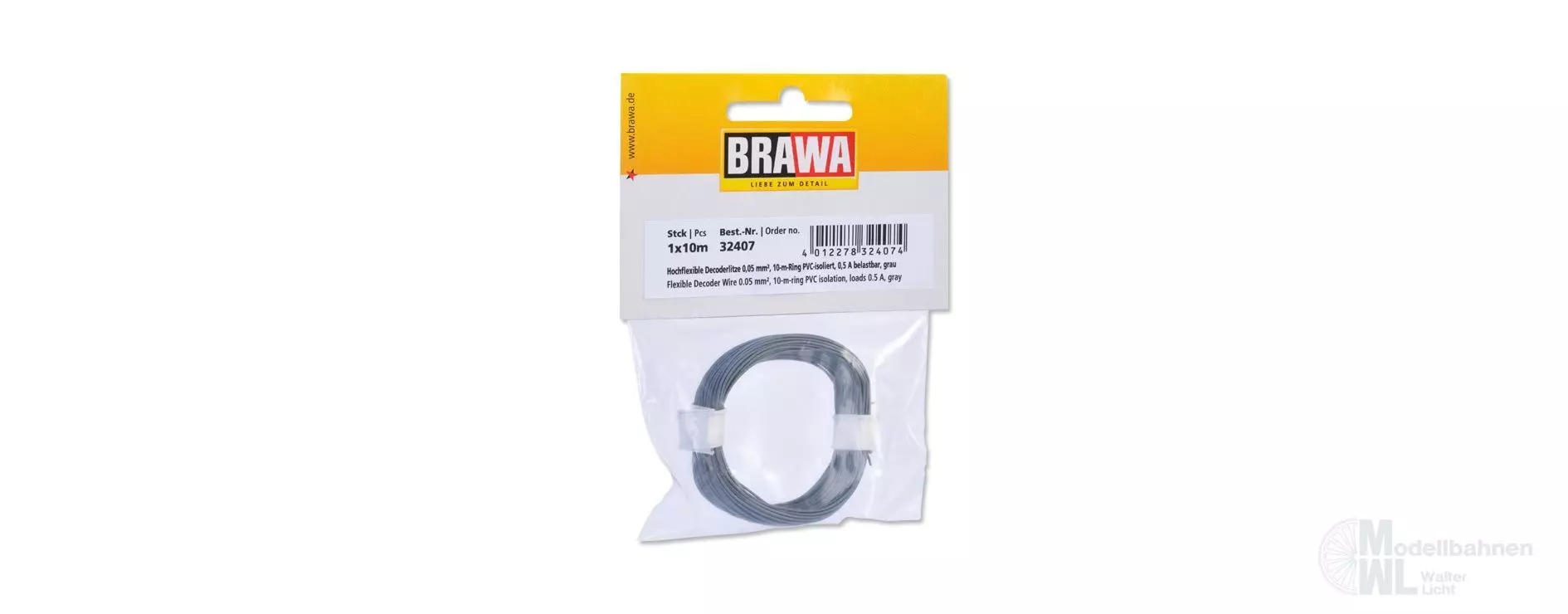 Brawa 32407 - Decoderlitze 0.05qmm grau 10 Meter