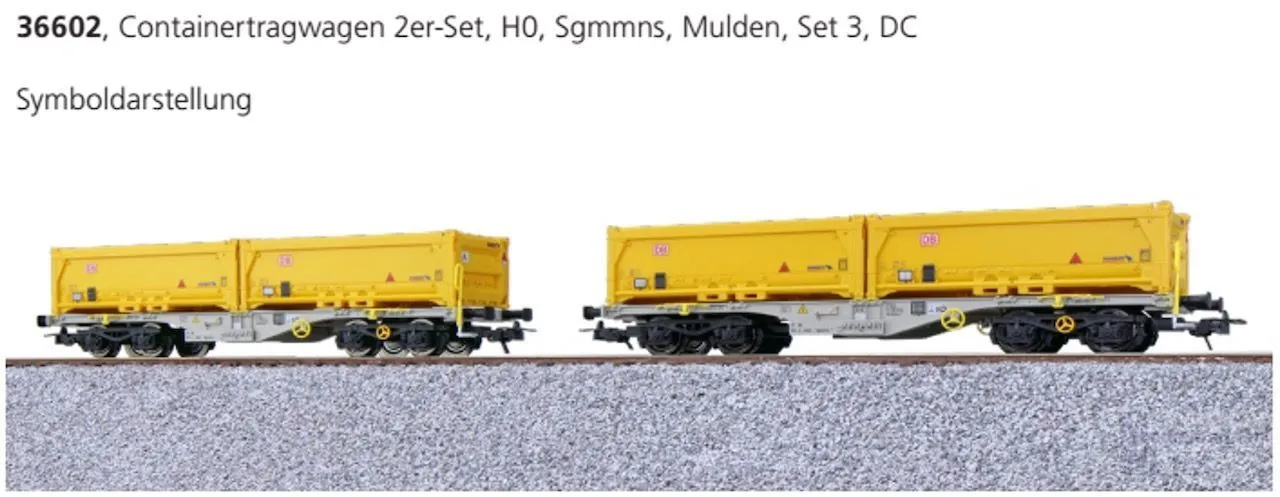 ESU 36602 - Containertragwagen Set D-AAEC Ep.VI mit Mulden 2.tlg. H0/GL