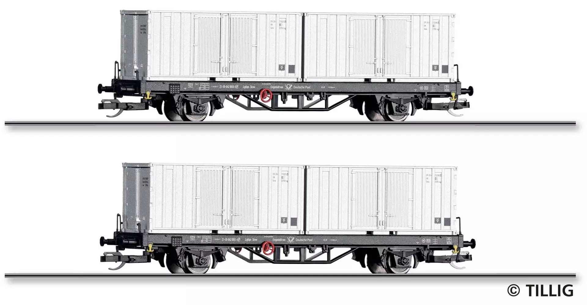 Tillig 01109 - Güterwagen Set Deutsche Post Ep.IV 2.tlg. TT 1:120