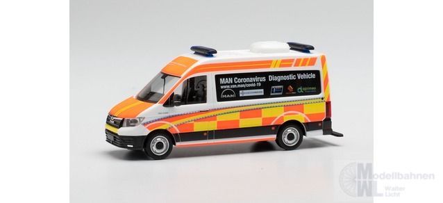 Herpa 944434 - MAN TGE Halbbus HD „Coronavirus Diagnostic“ H01:87
