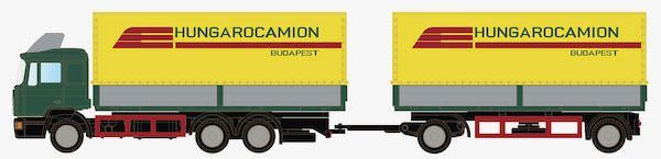 Lemke Minis 4637 - MAN F90 3-achs Wechselpritschen-Hängerzug Hungarocamion N 1:160