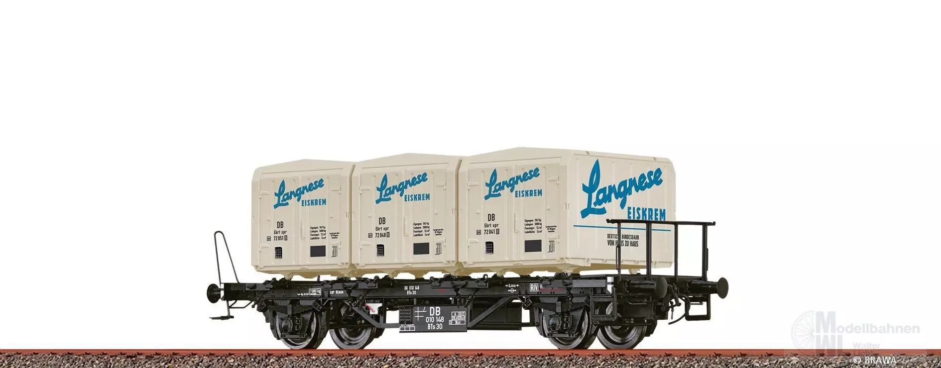 Brawa 50918 - Behältertragwagen DB Ep.III Langnese Eiskrem H0/GL