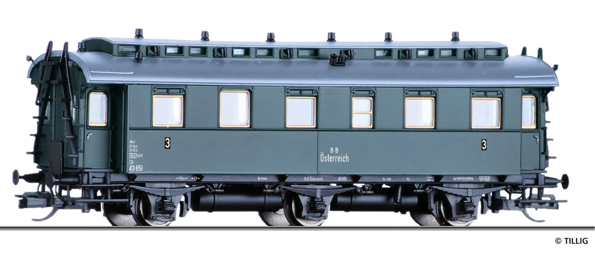 Tillig 16051 - Personenwagen BBÖ ep.III 3.Kl. TT 1:120