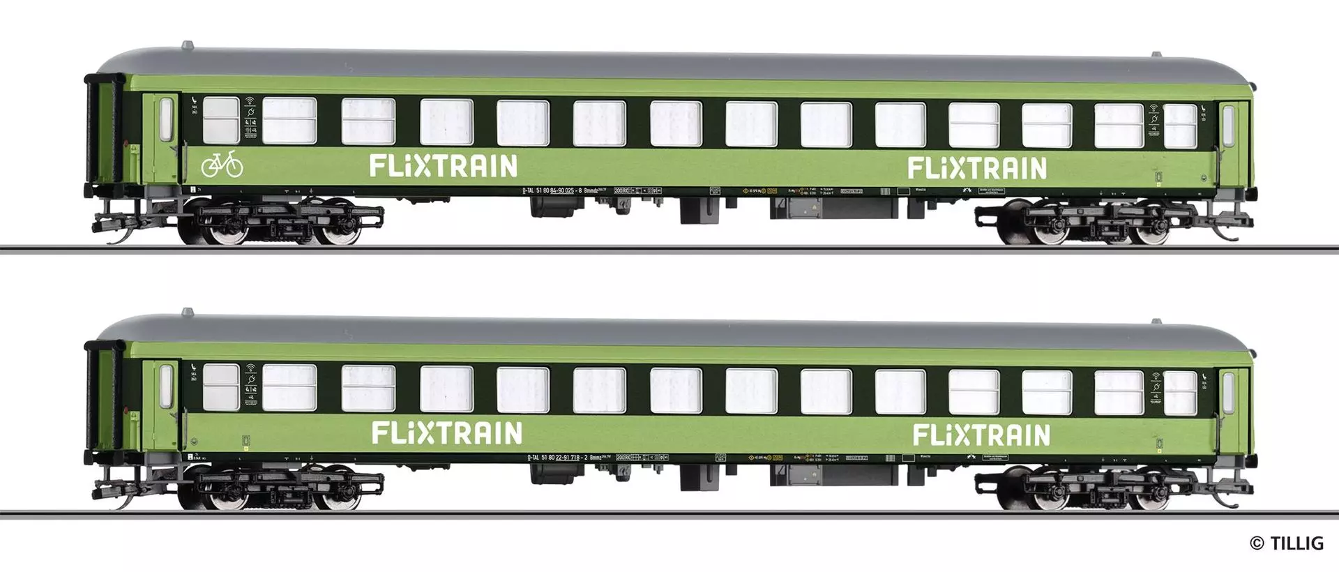 Tillig 01101 - Reisezugwagenset Flix Train Ep.VI 2.tlg. TT 1:120