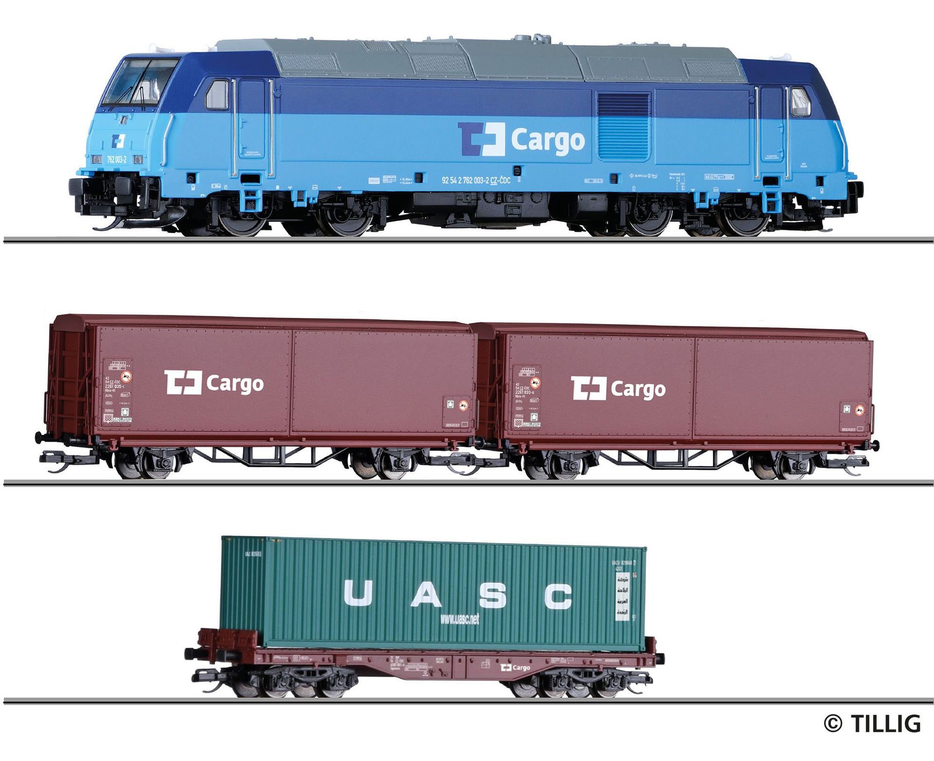 Tillig 01449 - Startset Güterzug CSD Ep.VI mit Bettungslgeisoval TT 1:120
