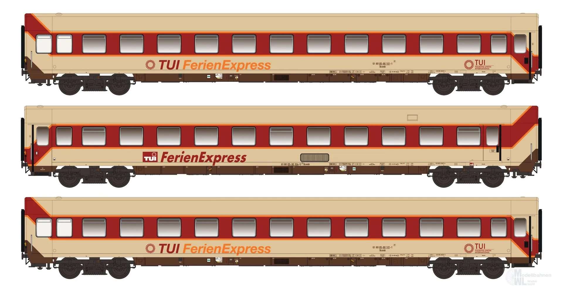 LS Models 96031DC - Liegewagen Set TUI Ferienexpress Ep.IV 3.tlg. Set I H0/GL