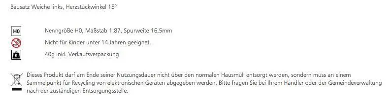 Tillig 85422 - Bausatz Weiche links Herzstückwinkel 15° H0/GL