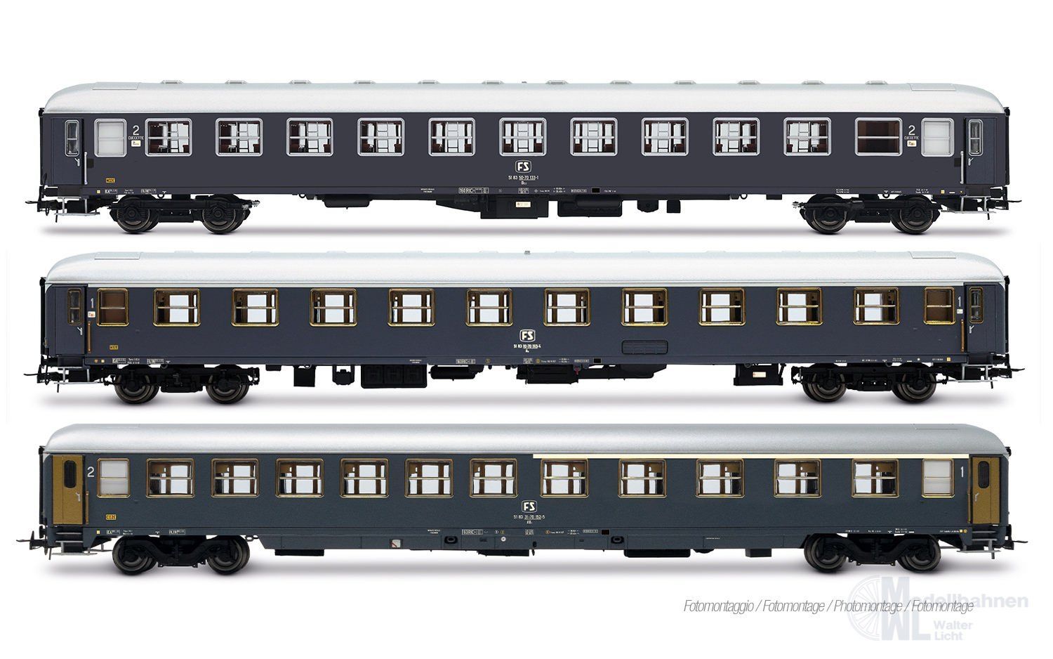 Rivarossi 4412 - Personenwagen Set FS Ep.IV Rom-Wien 3.tlg. Set 3 H0/GL