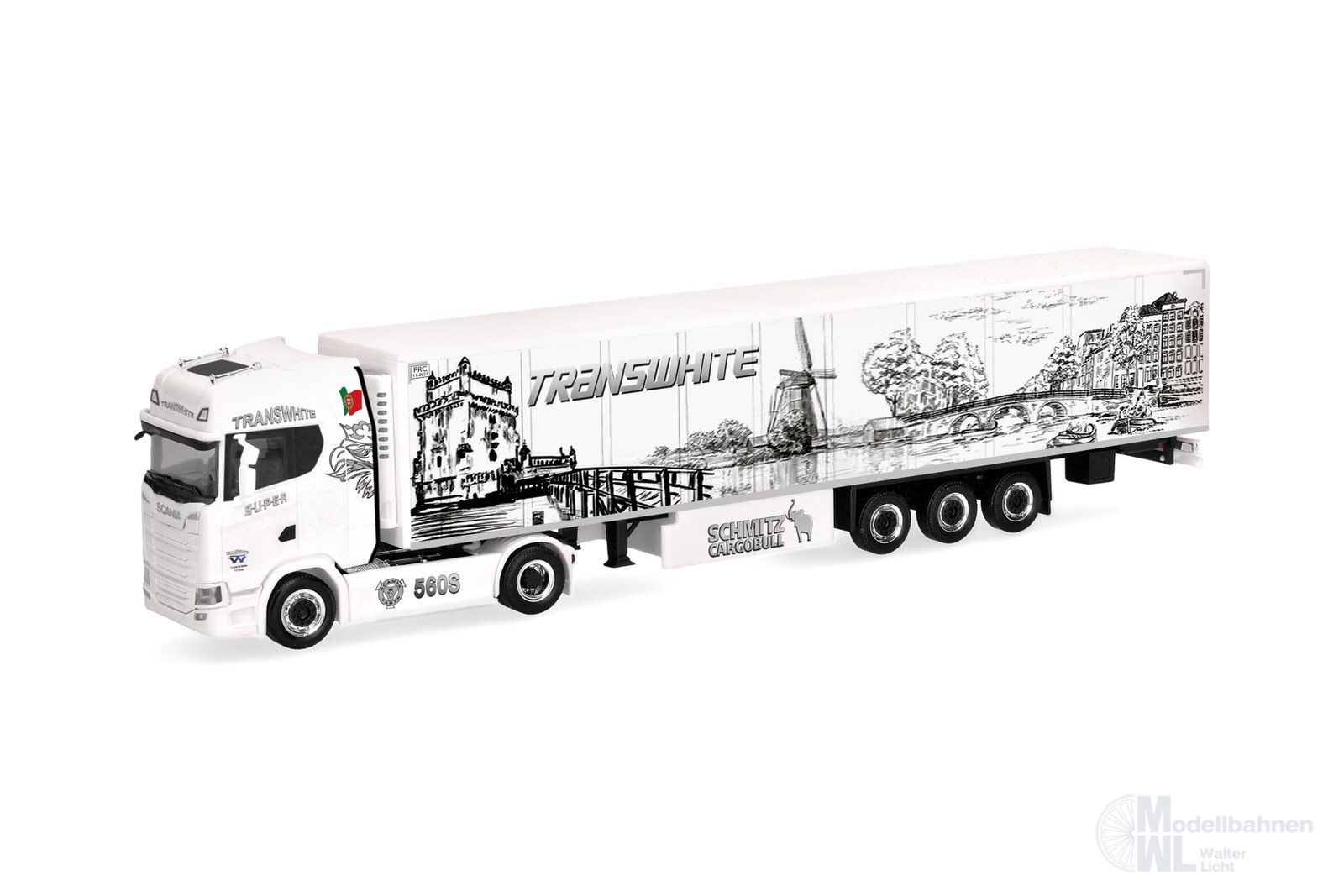 Herpa 322362 - Scania CS 20 HD Kühlokoffer Sattelzug Transwhite H0 1:87