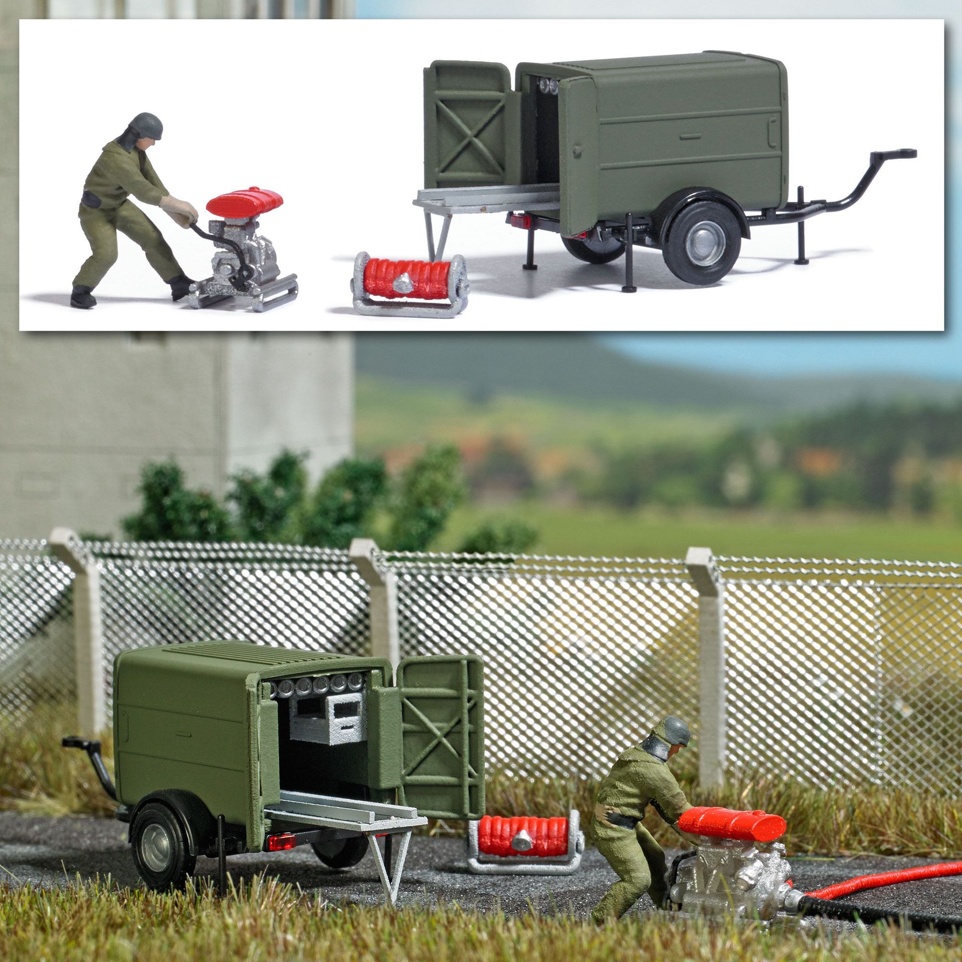 Busch 7964 - A-Set: Tragkraftspritzeanhänger NVA H0 1:87