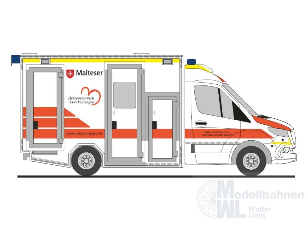 Rietze 76079 - GSF RTW ´18 Malteser Bad Laasphe - Herzenswunsch Krankenwagen H0 1:87