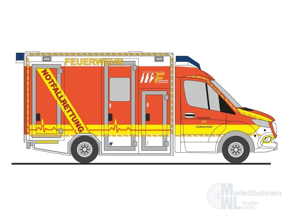 Rietze 76255 - Mercedes-Benz GSF RTW ´18 Rettungsdienst Lüdenscheid H0 1:87